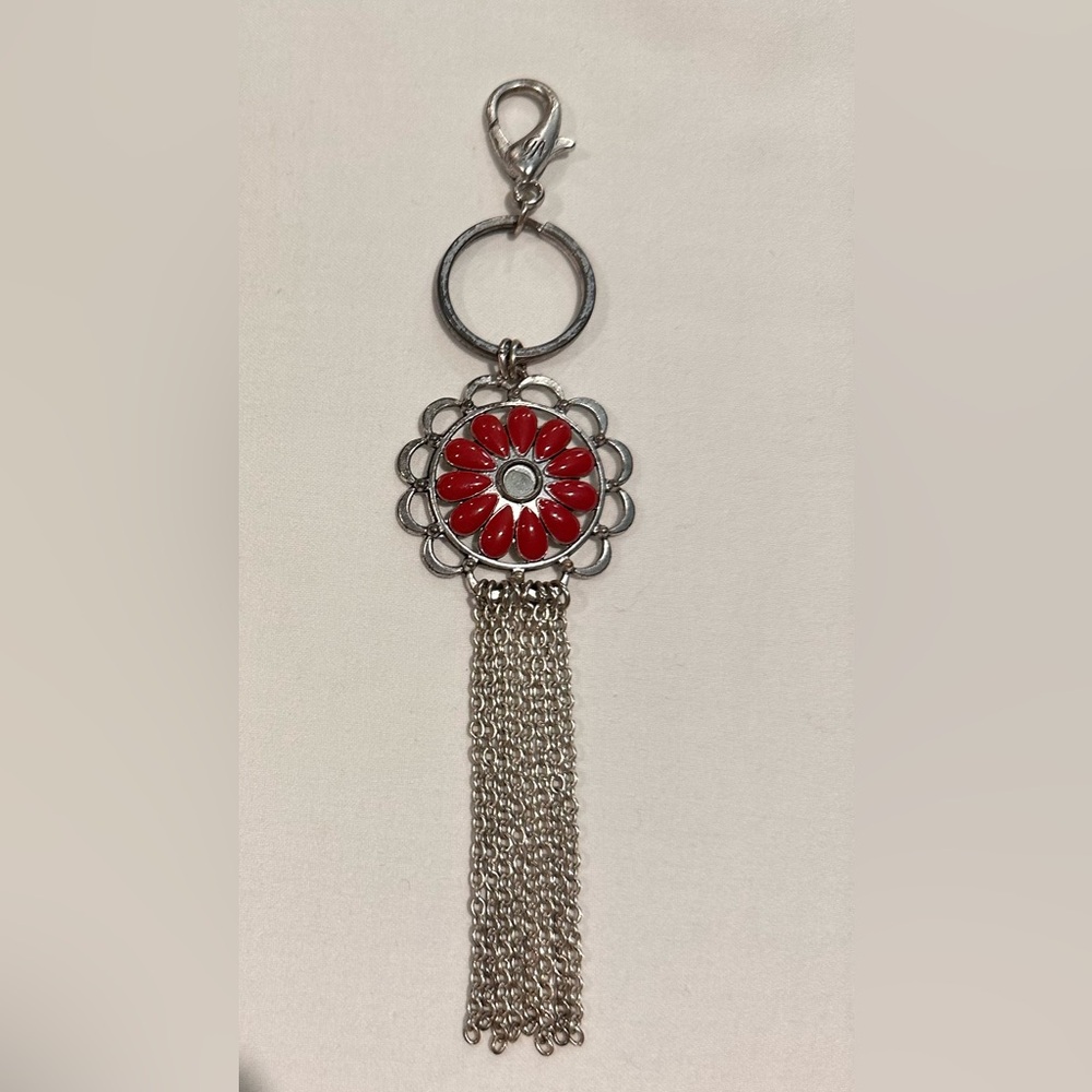Grace Adele Silver Tone Red‎ Flower Handbag/Keychain Jewelry